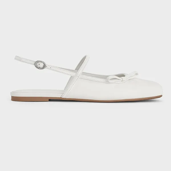 Giày Búp Bê Nữ Charles & Keith CNK Two-Tone Bow Slingback CK1-70381120 Màu Trắng