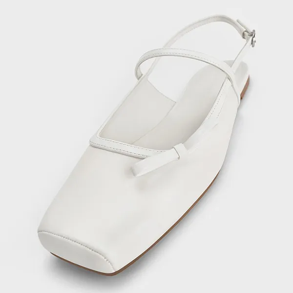 Giày Búp Bê Nữ Charles & Keith CNK Two-Tone Bow Slingback CK1-70381120 Màu Trắng