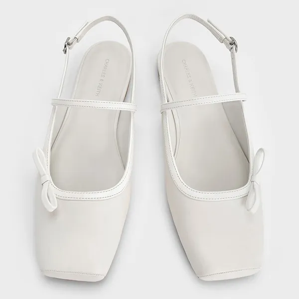 Giày Búp Bê Nữ Charles & Keith CNK Two-Tone Bow Slingback CK1-70381120 Màu Trắng