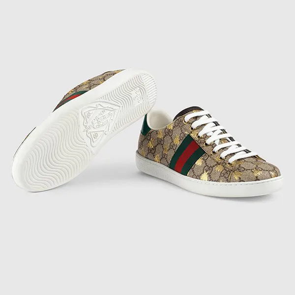 Giày Thể Thao Gucci Unisex Ace GG Supreme Sneaker With Bees Màu Nâu Be Size 40
