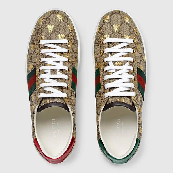 Giày Thể Thao Gucci Unisex Ace GG Supreme Sneaker With Bees Màu Nâu Be Size 40