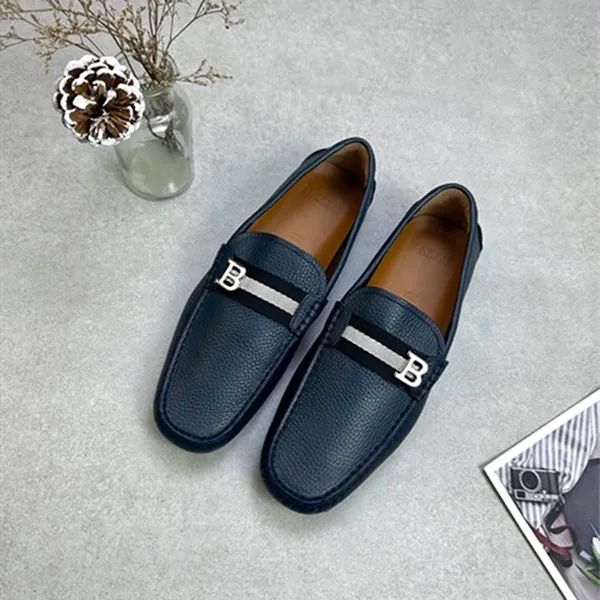 Giày Lười Nam Bally Leather Loafers Màu Xanh Navy Size 7