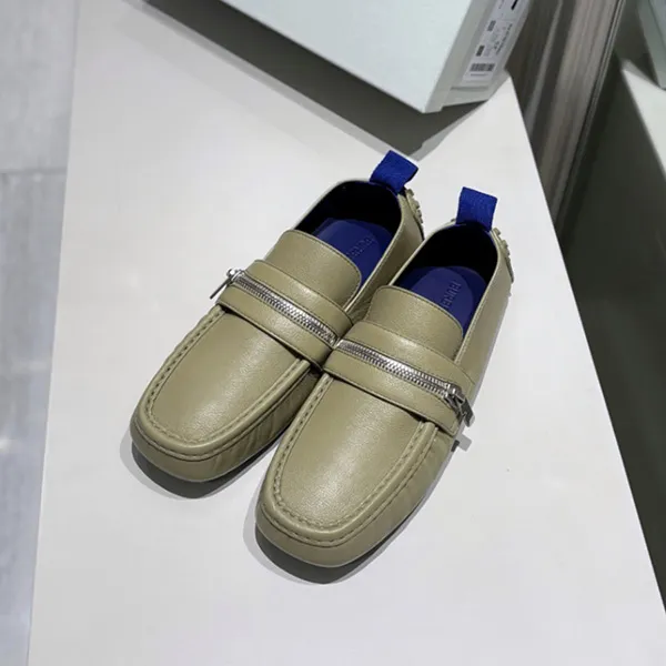 Giày Lười Nam Burberry Sage Green Leather Zip Detail 8088132 Màu Xanh Size 40 - Giày - Vua Hàng Hiệu