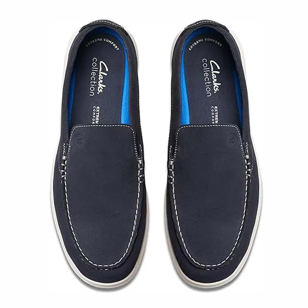 Giày Lười Nam Da Lộn Clarks FLX STP Màu Xanh Navy Size 39.5