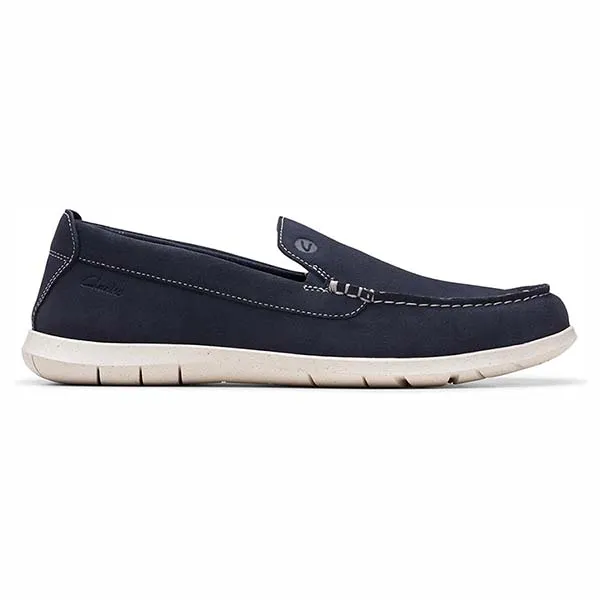 Giày Lười Nam Da Lộn Clarks FLX STP Màu Xanh Navy Size 39.5
