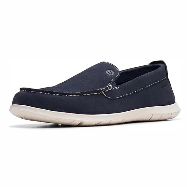 Giày Lười Nam Da Lộn Clarks FLX STP Màu Xanh Navy Size 39.5