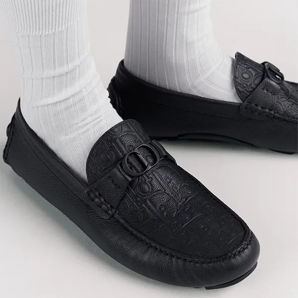 Giày Lười Nam Dior Odéon Loafer Navy Blue Grained Calfskin Gravity Leather 3LO114ZAY_H530 Màu Xanh Navy Size 39