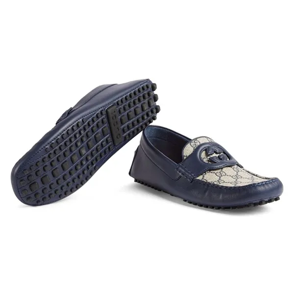 Giày Lười Nam Gucci Interlocking Driving Loafers 730148 Màu Xanh Navy Size 41