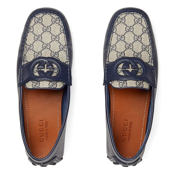 Giày Lười Nam Gucci Interlocking Driving Loafers 730148 Màu Xanh Navy Size 41