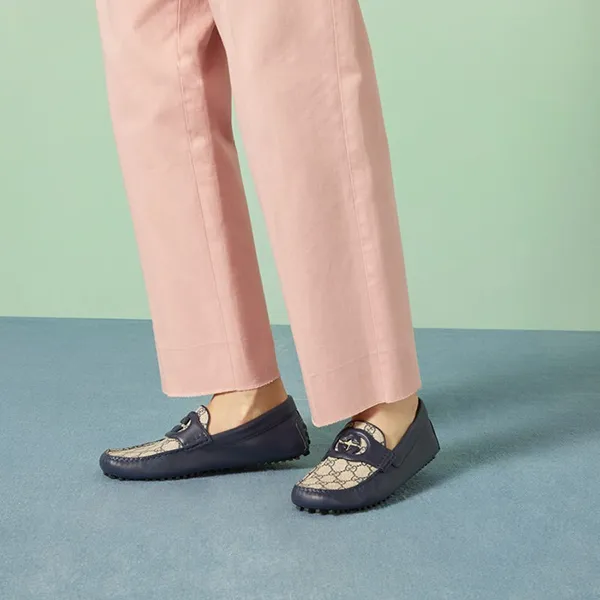 Giày Lười Nam Gucci Interlocking Driving Loafers 730148 Màu Xanh Navy Size 41