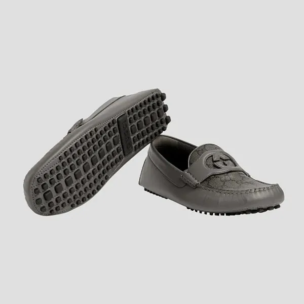 Giày Lười Nam Gucci Leather With GG Monogram Logo Printed 730148 Grey Màu Xám Size 7 - Giày - Vua Hàng Hiệu