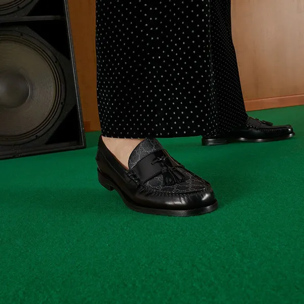 Giày Lười Nam Gucci Loafer Millennial Ribot GG Supreme 673817-17X30-1000 Màu Đen Size 39