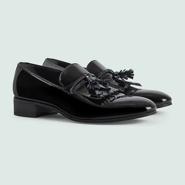 Giày Lười Nam Gucci Loafer With Tassel Black Patent 714681 Màu Đen Size 39