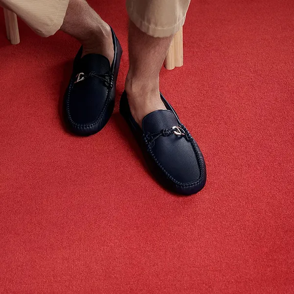 Giày Lười Nam Hermès Alessandro Loafer Marine Màu Xanh Navy Size 42