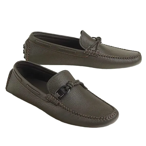 Giày Lười Nam Hermès Alessandro Moccasin Màu Xám Đen Size 42