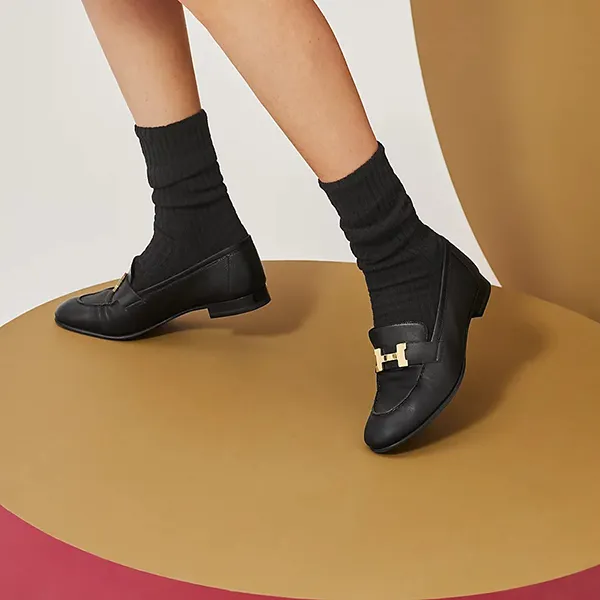 Giày Lười Nam Hermès Paris Loafer H Gold Màu Đen Size 39.5 - Giày - Vua Hàng Hiệu