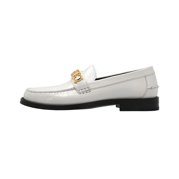 Giày Lười Nữ Gucci Logo Plaque Loafer White Leather Women's 700036 D3V00 9022 Màu Trắng Size 35