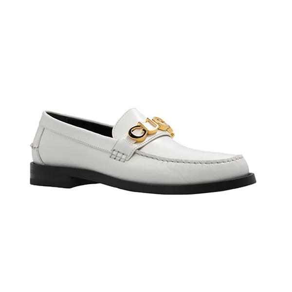 Giày Lười Nữ Gucci Logo Plaque Loafer White Leather Women's 700036 D3V00 9022 Màu Trắng Size 35