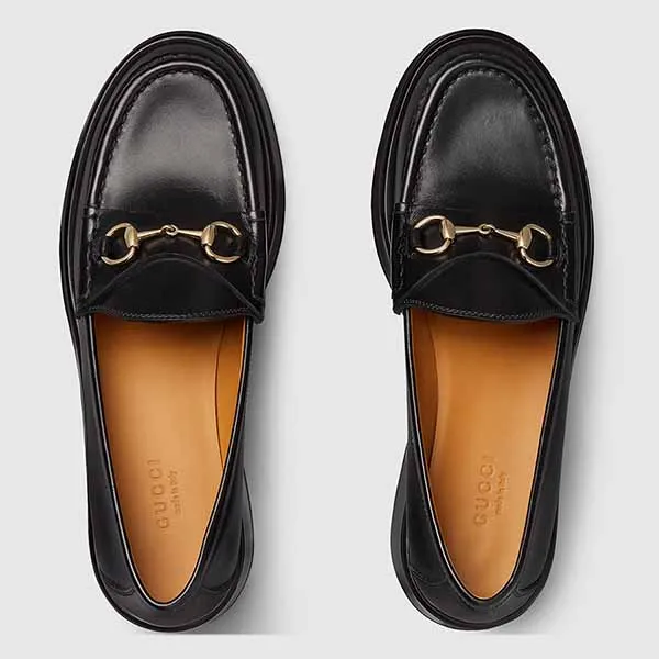 Giày Lười Nữ Gucci Women's Horsebit Wedge Loafer 794317 AADO0 1000 Cao 6cm Màu Đen Size 35.5