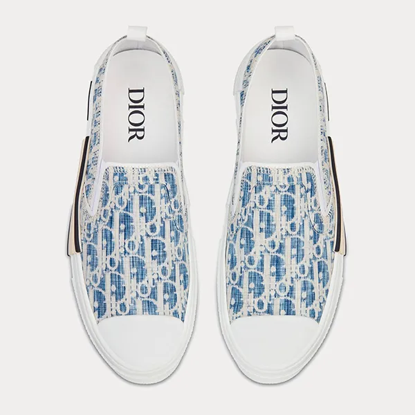 Giày Slip On Nam Dior B23 Kasuri Jacquard Màu Xanh Trắng Size 41.5