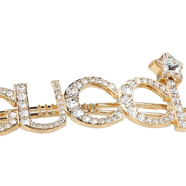 Kẹp Tóc Nữ Gucci Crystal Logo Hairpin Màu Vàng Gold