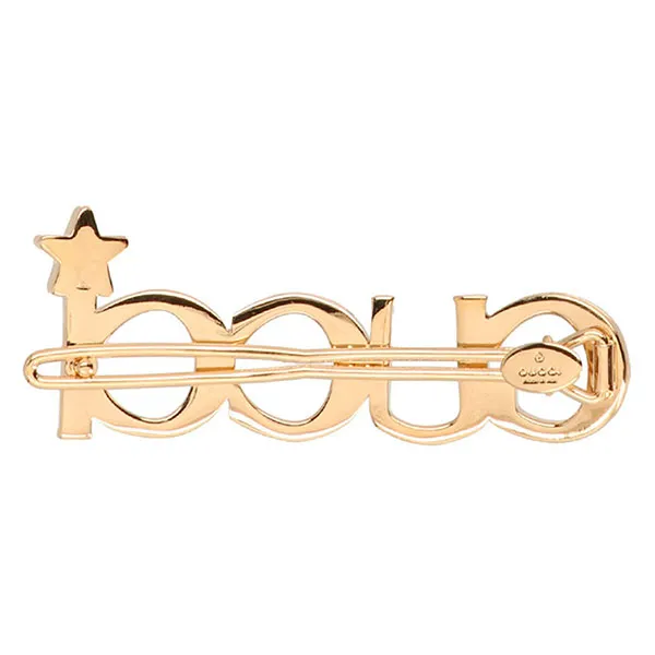 Kẹp Tóc Nữ Gucci Crystal Logo Hairpin Màu Vàng Gold