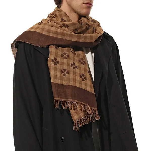 Khăn Choàng Gucci Scarf Cotton Jacquard Brown GG Pattern Clover 662446 Màu Nâu - Thời trang - Vua Hàng Hiệu