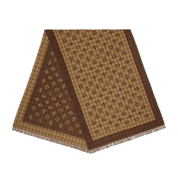 Khăn Choàng Gucci Scarf Cotton Jacquard Brown GG Pattern Clover 662446 Màu Nâu - Thời trang - Vua Hàng Hiệu