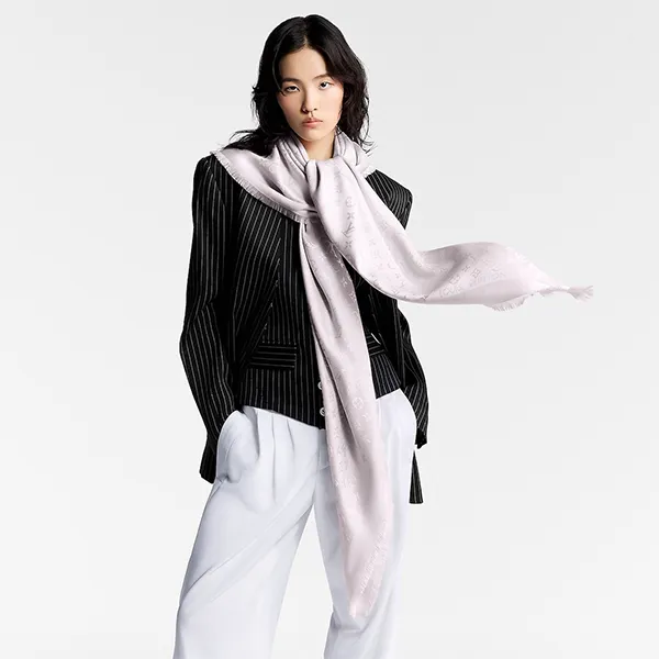 Khăn Choàng Nữ Louis Vuitton LV Monogram Classic Scarf M78161 Màu Xám Ngọc - Thời trang - Vua Hàng Hiệu