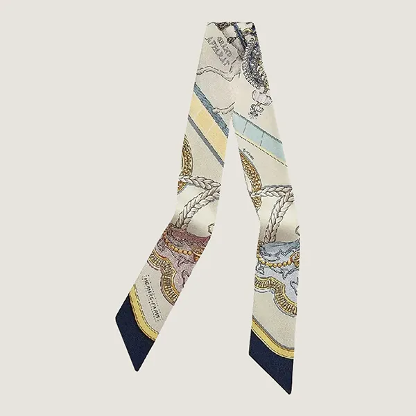 Khăn Lụa Nữ Hermès Beige Silk Scarf Màu Be Họa Tiết