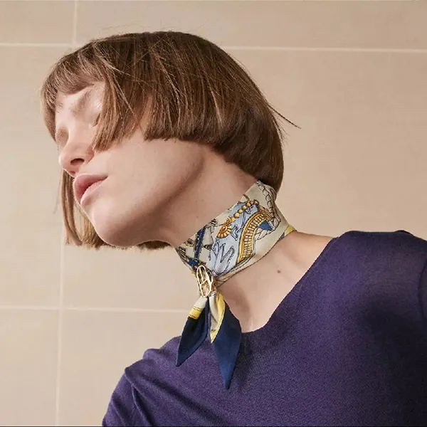 Khăn Lụa Nữ Hermès Beige Silk Scarf Màu Be Họa Tiết