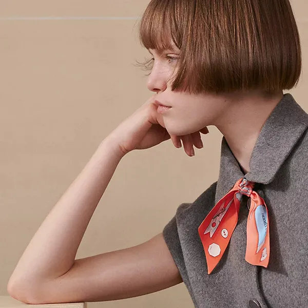 Khăn Lụa Nữ Hermès In The Pocket Twilly Abricot / Vert Amande / Jaune Pale Màu Cam