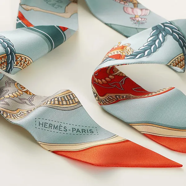 Khăn Nữ Hermès Grand Apparat Twilly H061364SV01 Màu Cam