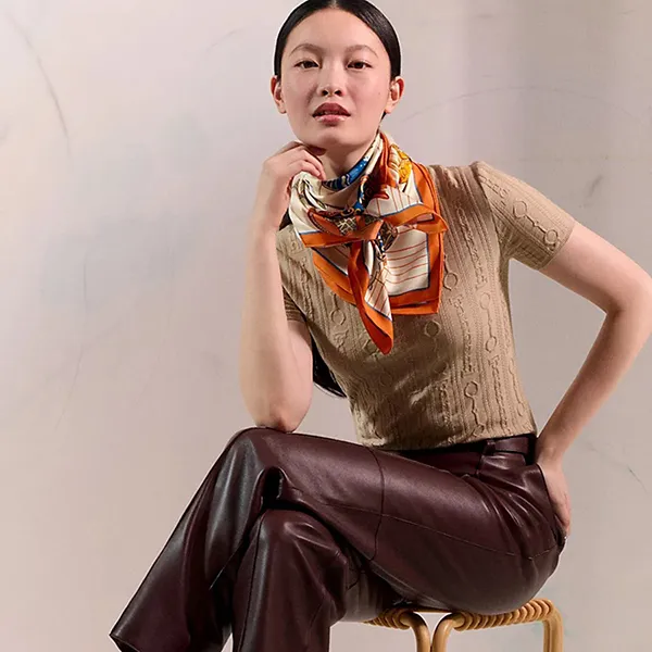 Khăn Nữ Hermès Tous En Selle Scarf 90 Orange Cuit /Crème /Bleu Màu Kem Cam - Thời trang - Vua Hàng Hiệu