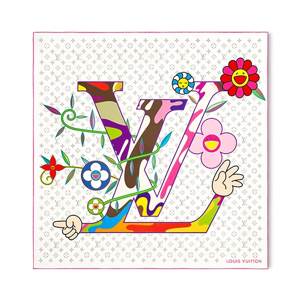 Khăn Nữ Louis Vuitton LV Monogram Superflat 90 LV x TM Square Silk Scarf M96097 Màu Trắng Họa Tiết - Thời trang - Vua Hàng Hiệu