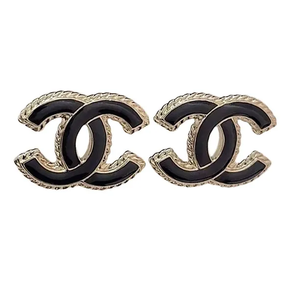 Khuyên Tai Nữ Chanel Turn Lock Gold Frame Black Light Gold Earrings Màu Đen - Vàng