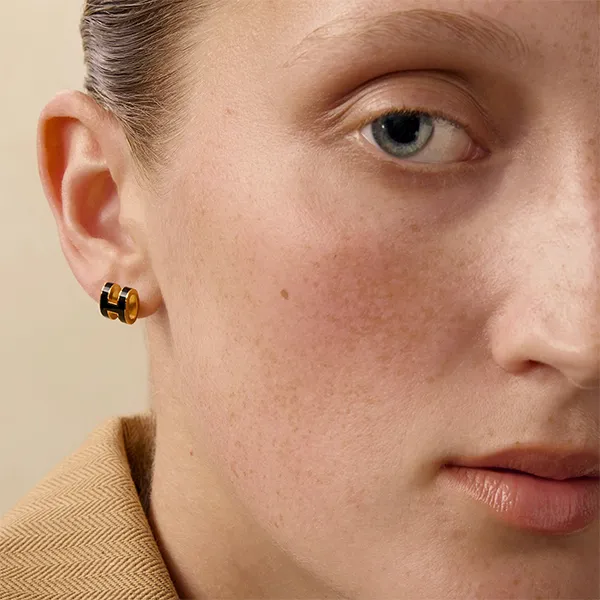 Khuyên Tai Nữ Hermès Mini Pop H Earrings Màu Đen Vàng