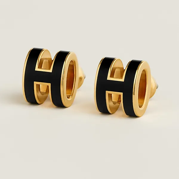 Khuyên Tai Nữ Hermès Mini Pop H Earrings Màu Đen Vàng