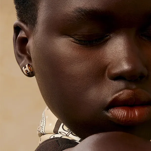 Khuyên Tai Nữ Hermès Mini Pop H Earrings Marron Màu Nâu Vàng Hồng