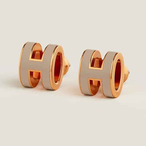 Khuyên Tai Nữ Hermès Mini Pop H Earrings Marron Màu Nâu Vàng Hồng
