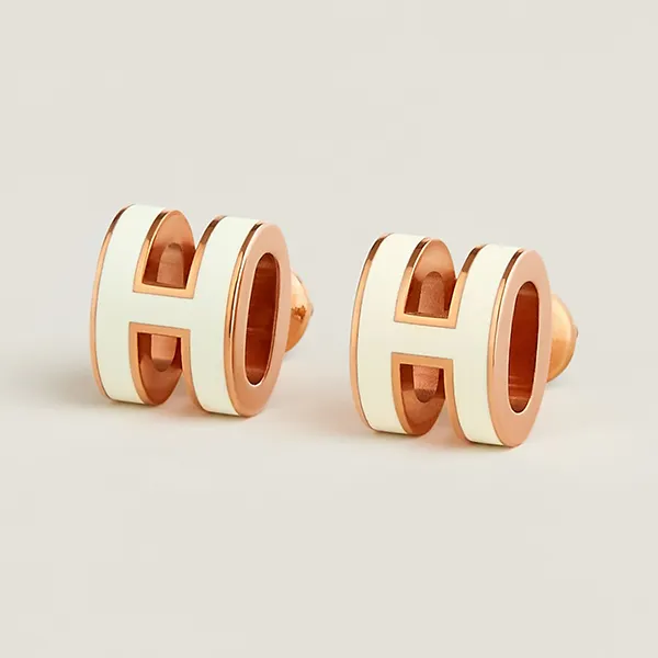 Khuyên Tai Nữ Hermès Mini Pop H Earrings White Màu Trắng Vàng Hồng - Trang sức - Vua Hàng Hiệu