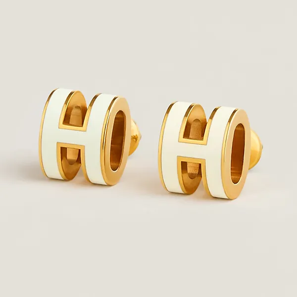 Khuyên Tai Nữ Hermès Mini Pop H Earrings White Màu Trắng Vàng