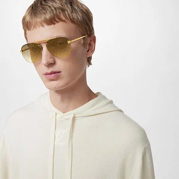 Kính Mát Nam Louis Vuitton LV Clockwise Sunglasses Gold Monogram Z1020W Màu Vàng Gold Size 60