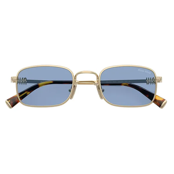 Kính Mát Nữ Miu Miu 0MU A53S ZVN60O Pale Gold Rectangular Sunglasses Màu Xanh