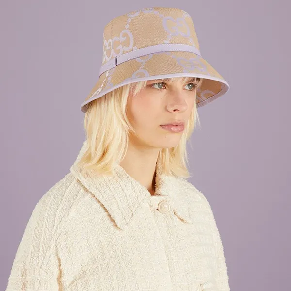 Mũ Nữ Gucci Jumbo GG Bucket Hat Beige Purple 730336-3HAPT-8871 Màu Be Size M