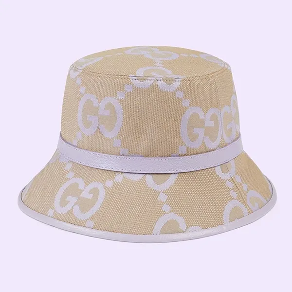 Mũ Nữ Gucci Jumbo GG Bucket Hat Beige Purple 730336-3HAPT-8871 Màu Be Size M