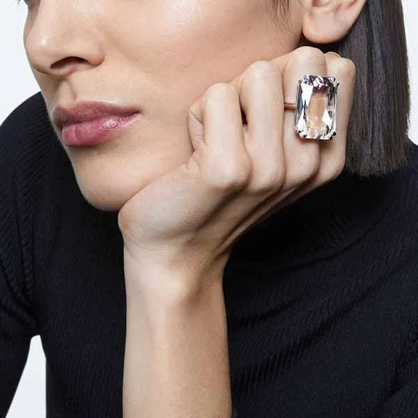 Nhẫn Nữ Swarovski Mesmera Cocktail Ring Oversized Crystals, White, Rhodium Plated 5600858 Màu Trắng