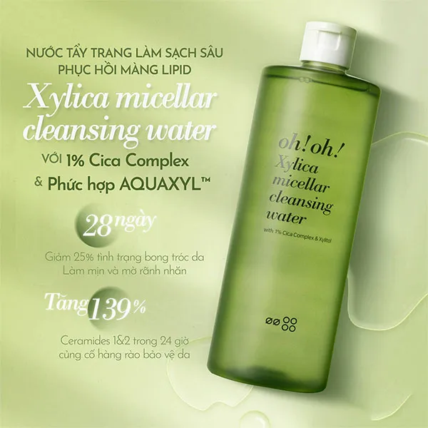 Nước Tẩy Trang Chuyên Sâu Phục Hồi Màng Lipid Oh!Oh! Xylica Micellar Cleansing Water 500ml