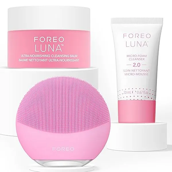 Set Máy Rửa Mặt Foreo 3 Món (Luna Mini 3 Hồng Nhạt + Sữa Rửa Mặt 20ml + Sáp Tẩy Trang 15ml)