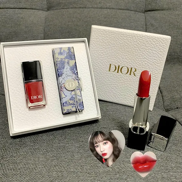 Set Son Dior Rouge Dior Lipstick 999 + Sơn Món Tay Vernis 999 Gift 3 Món